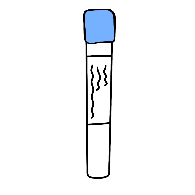 A light blue topped blood collection tube. The tube is cylindrical with a light blue plastic cap and a transparent body